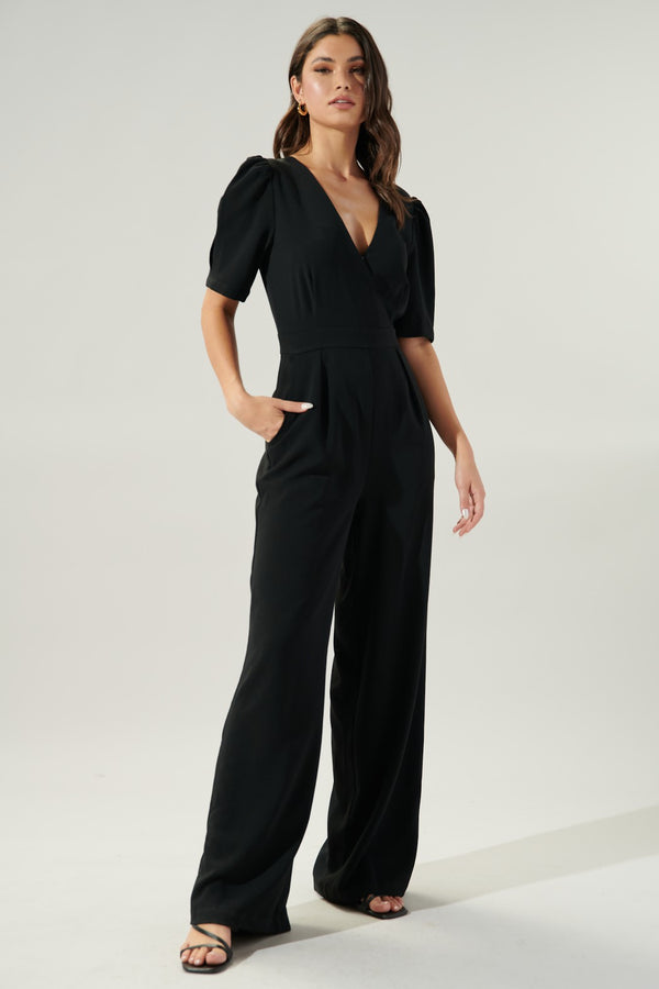 Sugarlips Go Getter Wide Leg Surplice Jumpsuit