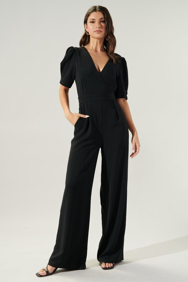 sugarlips Go Getter Wide Leg Surplice Jumpsuit