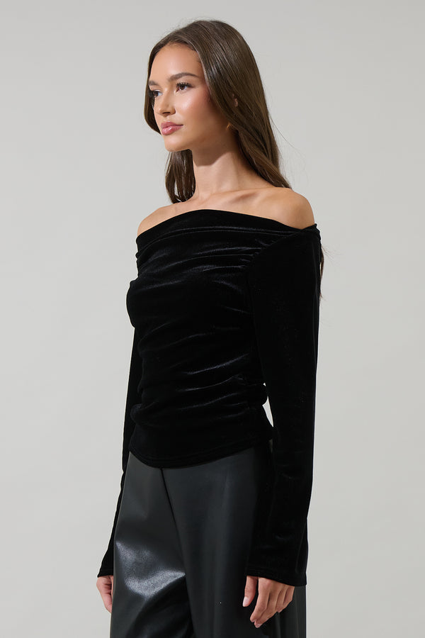 Sugarlips Gracy Velvet Off The Shoulder Top