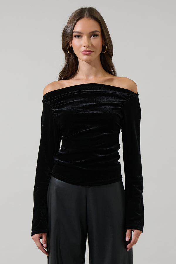 sugarlips Gracy Velvet Off the Shoulder Top