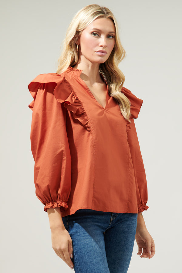 Sugarlips Grayson Ruffle Split Neck Top