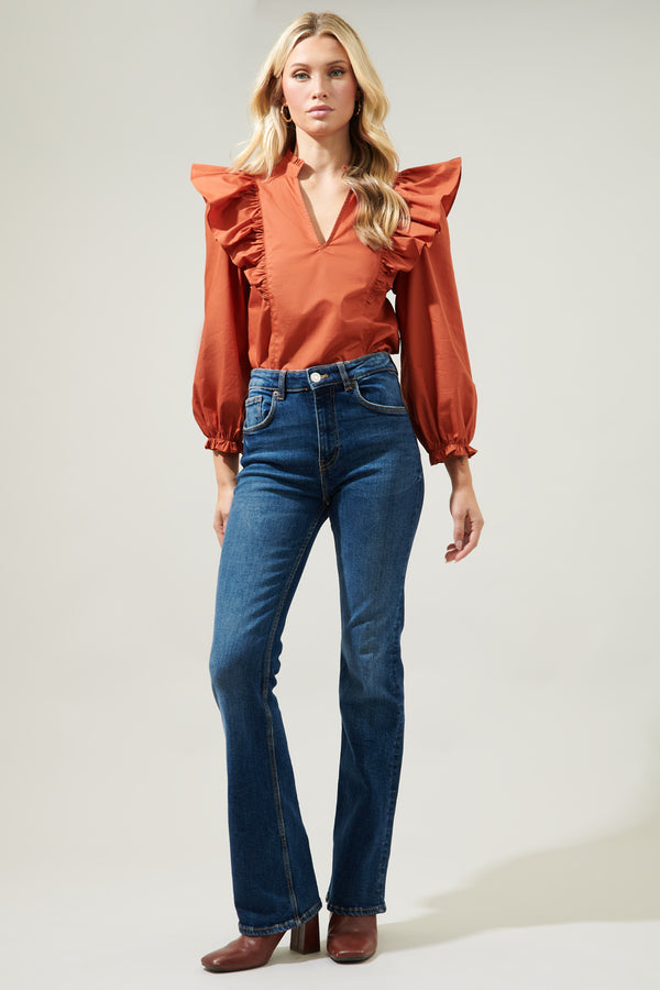 Sugarlips Grayson Ruffle Split Neck Top