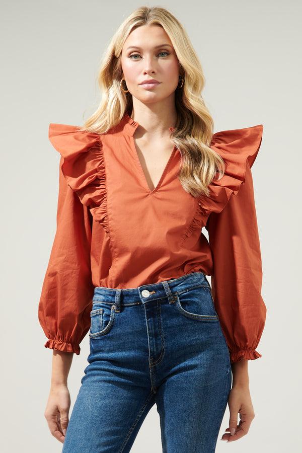 sugarlips Grayson Ruffle Split Neck Top