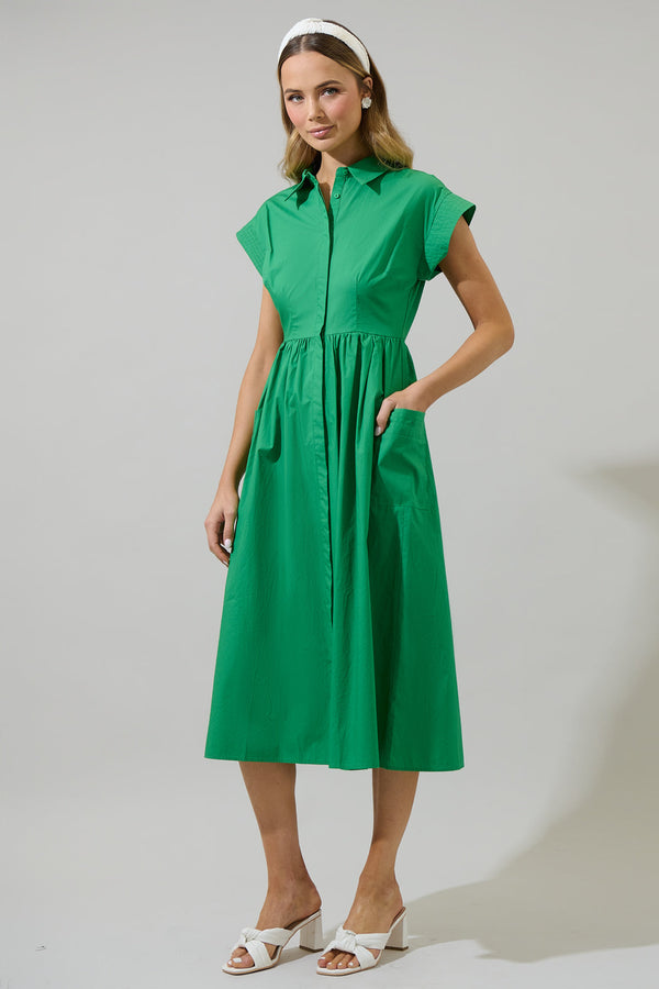 Sugarlips Grenola Button Up Collared Midi Dress