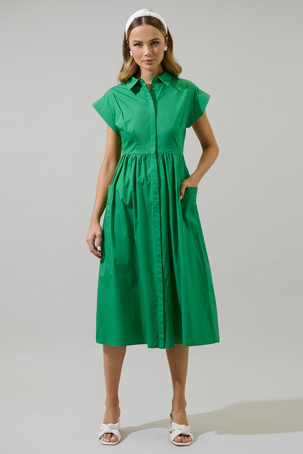 sugarlips Grenola Button Up Collared Midi Dress
