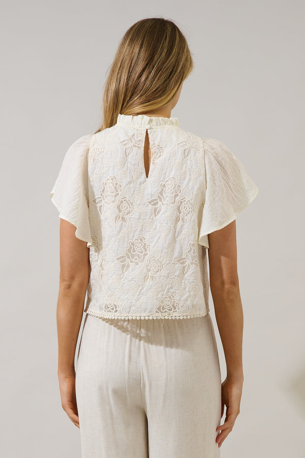 Sugarlips Gretal Embroidered Flutter Sleeve Top
