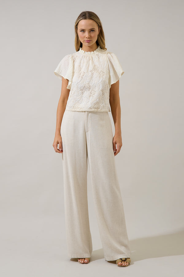 Sugarlips Gretal Embroidered Flutter Sleeve Top