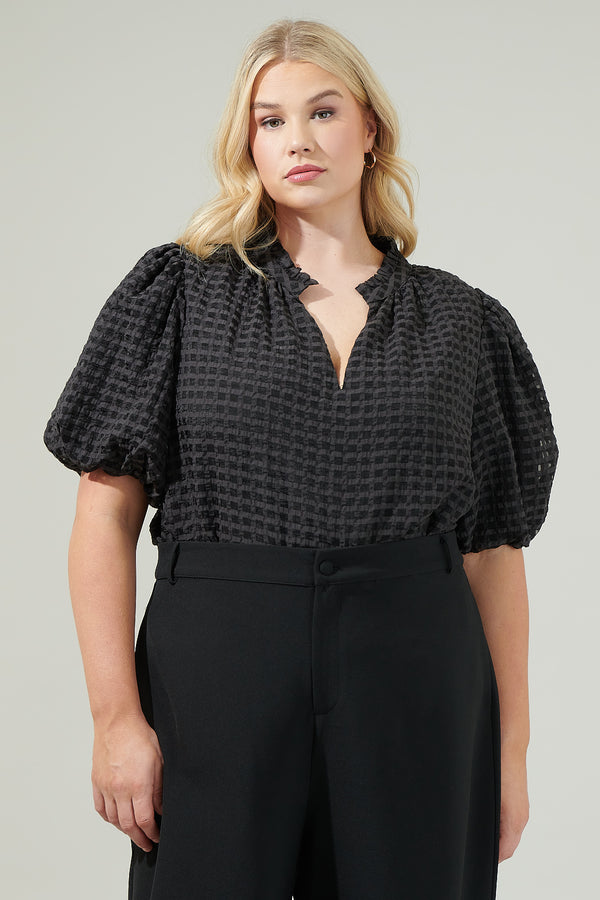 sugarlips Gretna Organza Check Ruffle Blouse Curve