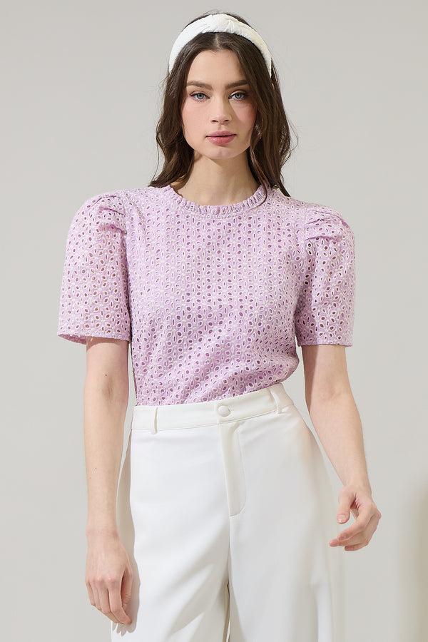 sugarlips Hadi Eyelet Veronica Puff Sleeve Blouse