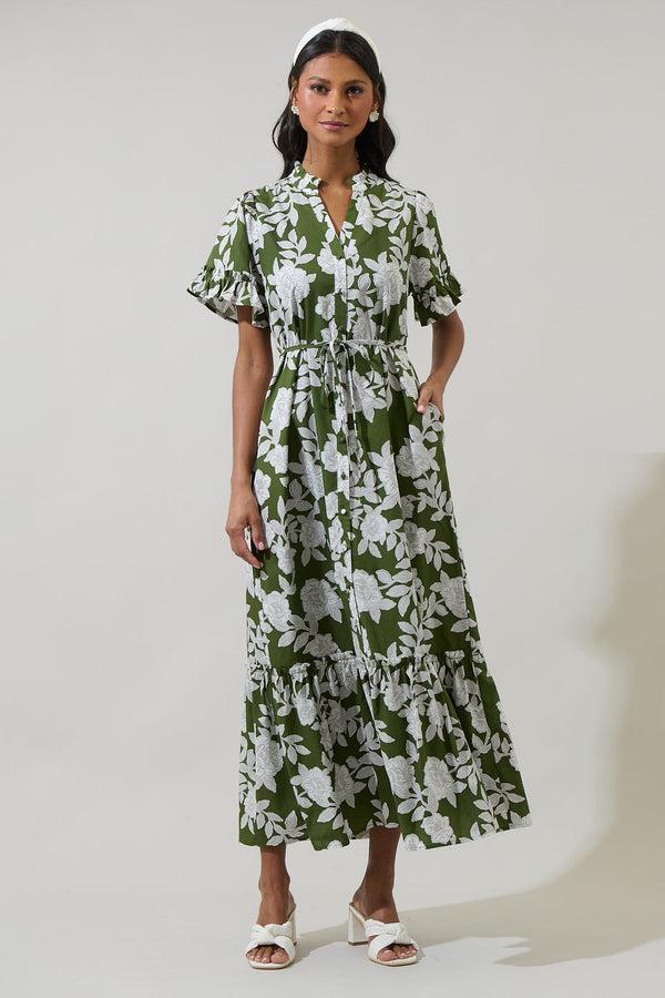 sugarlips Haizley Floral Alna Button Up Midi Dress