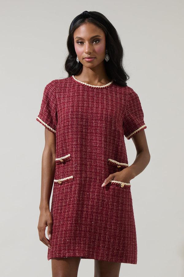 sugarlips Haley Audrey Tweed Shift Mini Dress