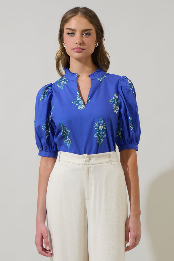 sugarlips Haline Floral Terri Puff Sleeve Top