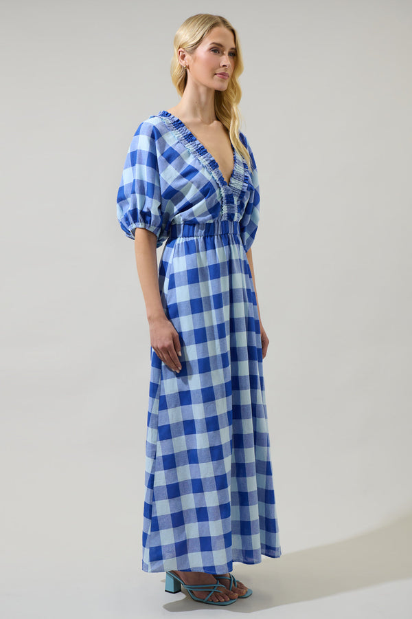 Sugarlips Hant Plaid V-Neck Midi Dress