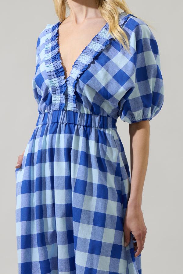 Sugarlips Hant Plaid V-Neck Midi Dress