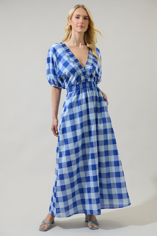 sugarlips Hant Plaid V-Neck Midi Dress