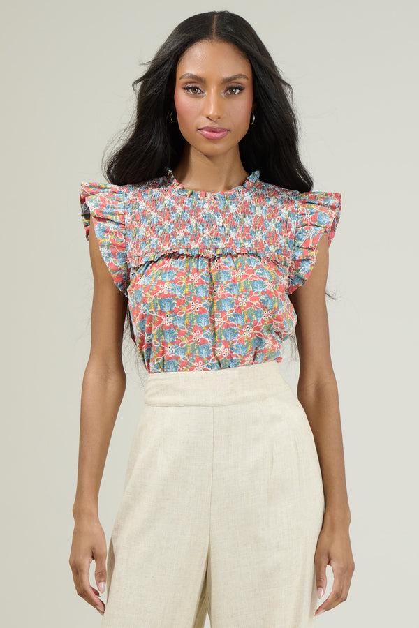 sugarlips Harlow Floral Smocked Ruffle Top