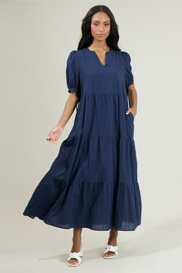 sugarlips Harper Textured Tiered Midi Dress
