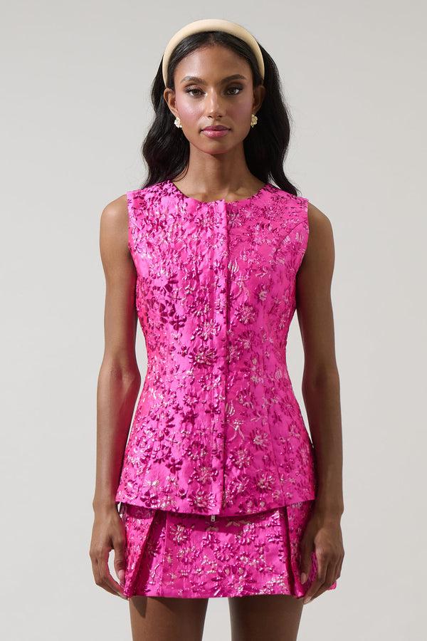 sugarlips Harrington Jacquard Maize Sleeveless Top