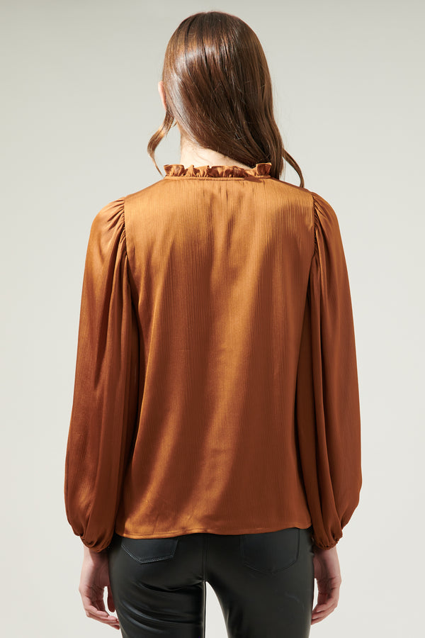 Sugarlips Hathaway Split Neck Long Sleeve Blouse
