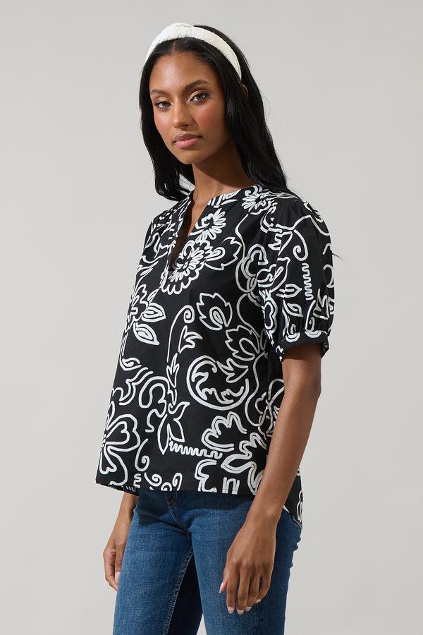 Sugarlips Haylie Floral Neli Split Neck Top