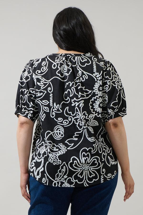 Sugarlips Haylie Floral Neli Split Neck Top Curve