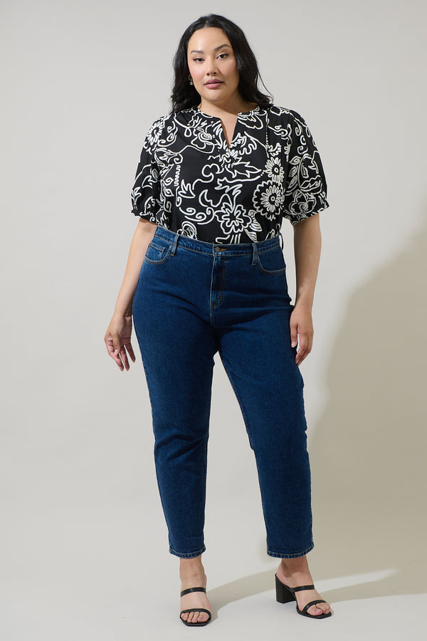 Sugarlips Haylie Floral Neli Split Neck Top Curve