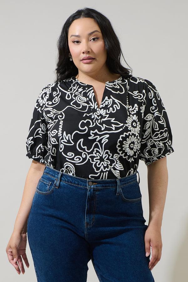 sugarlips Haylie Floral Neli Split Neck Top Curve