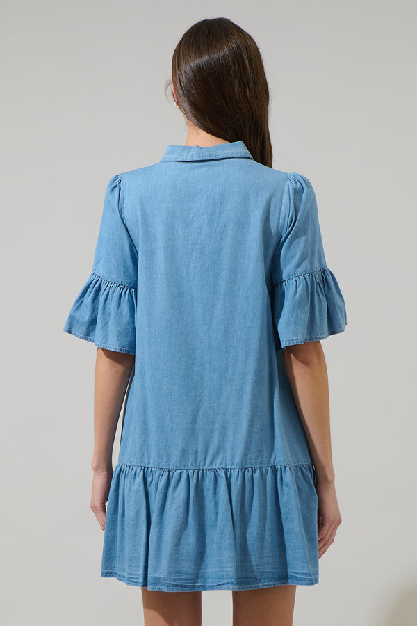 Sugarlips Haysville Chambray Shift Mini Dress