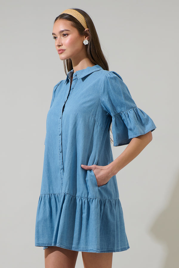 Sugarlips Haysville Chambray Shift Mini Dress