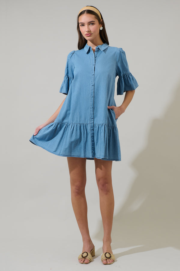 Sugarlips Haysville Chambray Shift Mini Dress