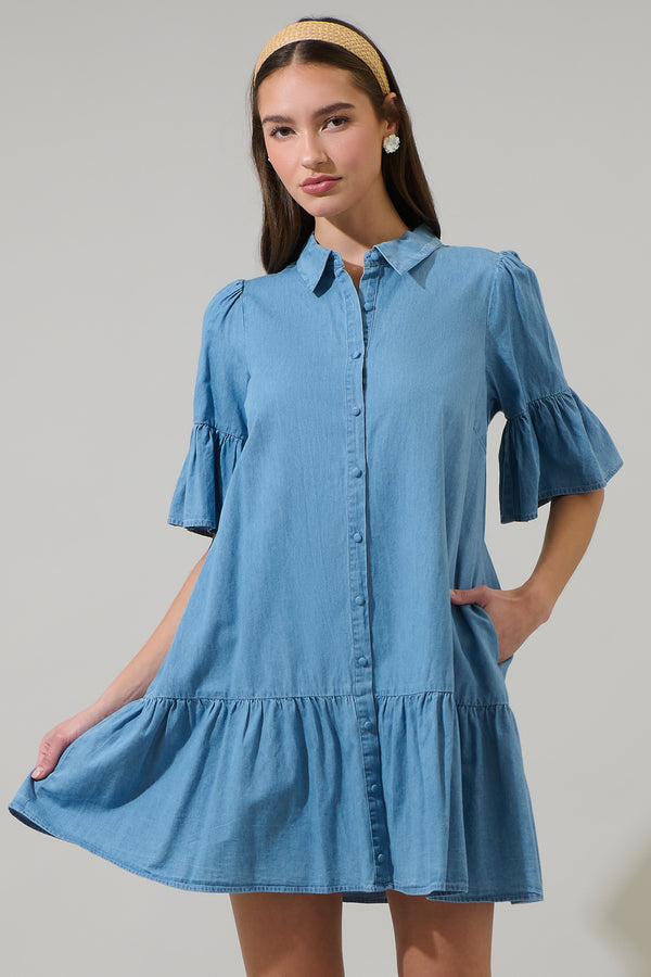 sugarlips Haysville Chambray Shift Mini Dress