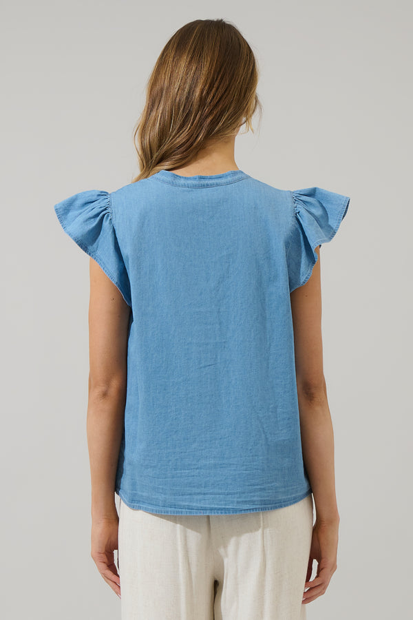 Sugarlips Haysville Chambray Split Neck Top
