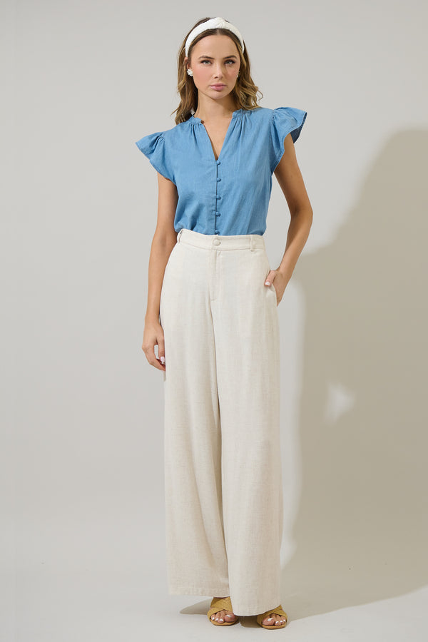 Sugarlips Haysville Chambray Split Neck Top