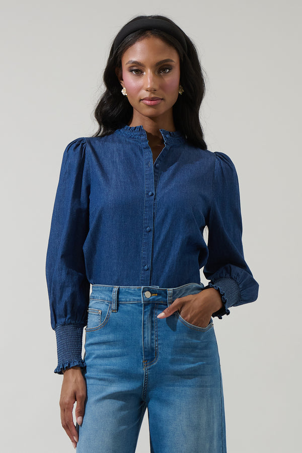 sugarlips Haysville Denim Button Down Top