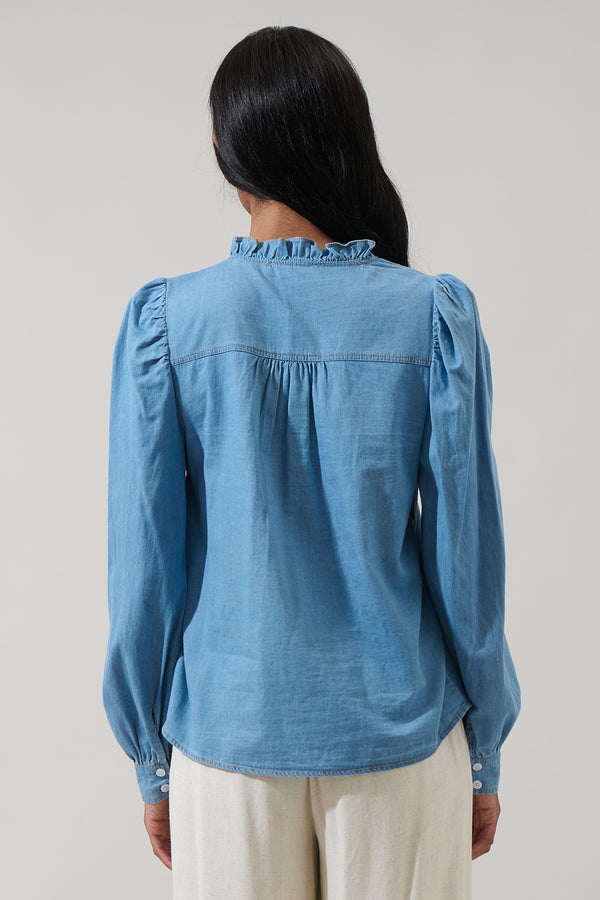 Sugarlips Haysville Denim Laye Button Down Top