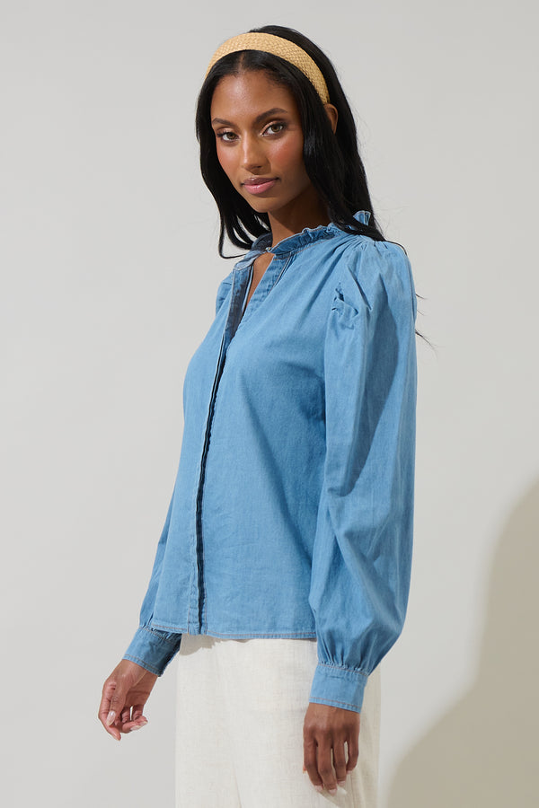 Sugarlips Haysville Denim Laye Button Down Top