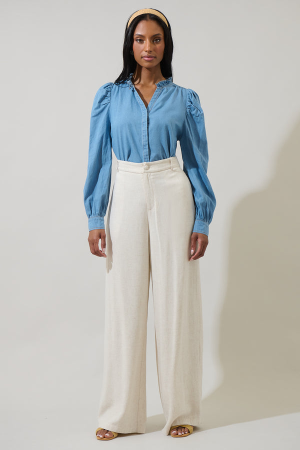 Sugarlips Haysville Denim Laye Button Down Top