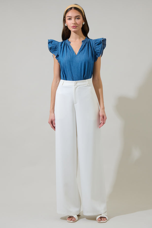 Sugarlips Haysville Risette Ruffle Split Neck Top