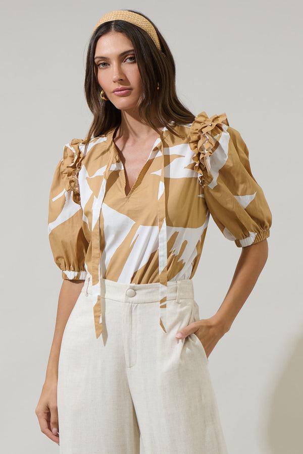 sugarlips Hazel Abstract Noche Tie Neck Blouse