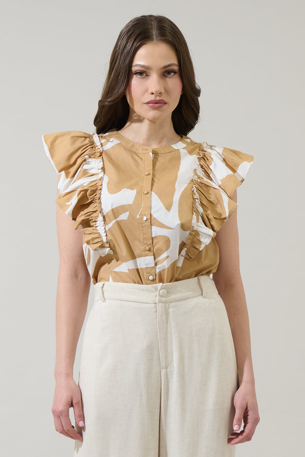 sugarlips Hazel Abstract Vance Button Front Blouse