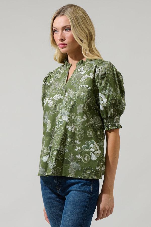 Sugarlips Hazleton Floral Reign Split Neck Top