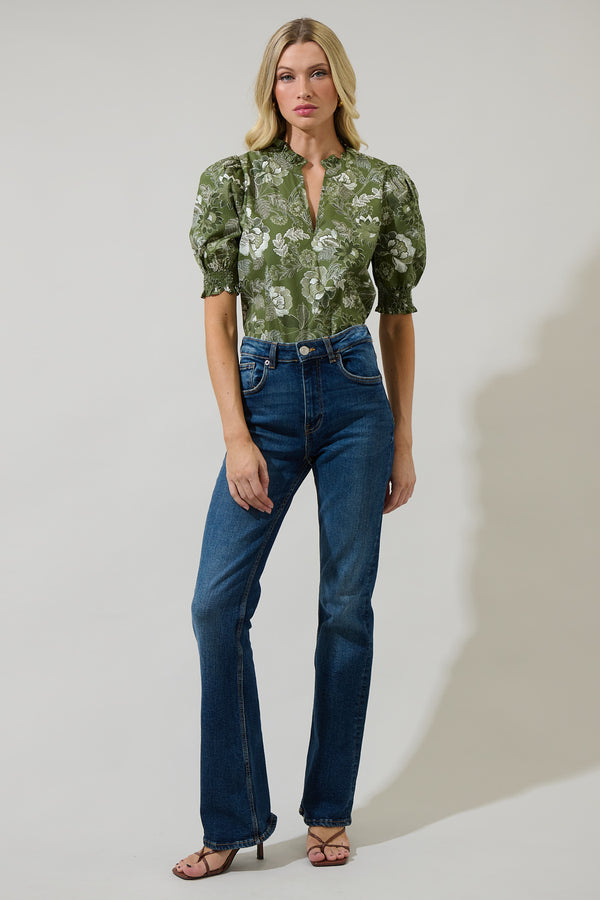 Sugarlips Hazleton Floral Reign Split Neck Top