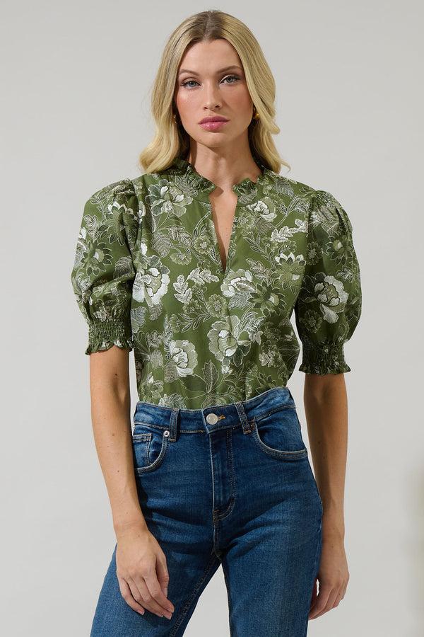 sugarlips Hazleton Floral Reign Split Neck Top
