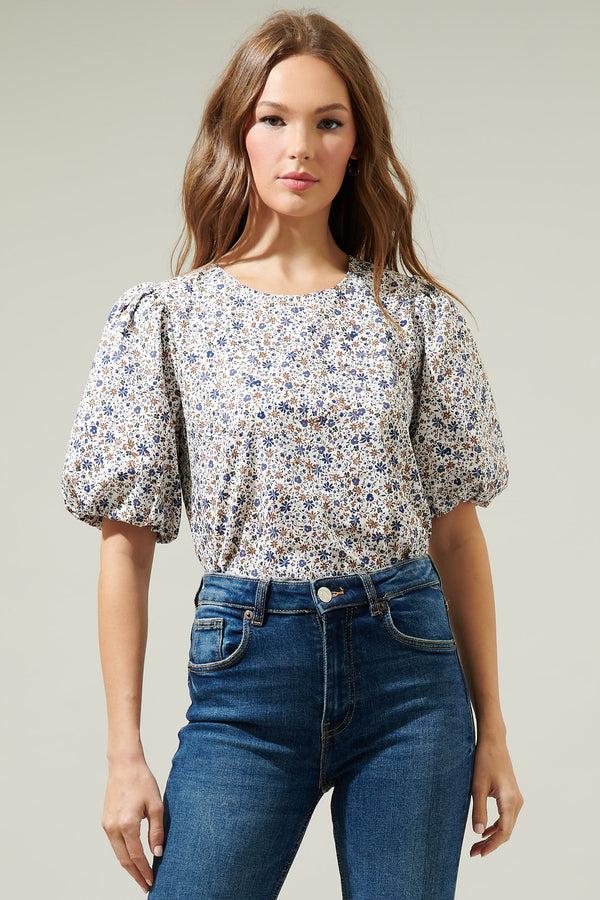 sugarlips Heath Floral Balloon Sleeve Blouse