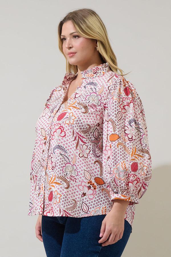 Sugarlips Hendry Floral Ima Button Up Top Curve