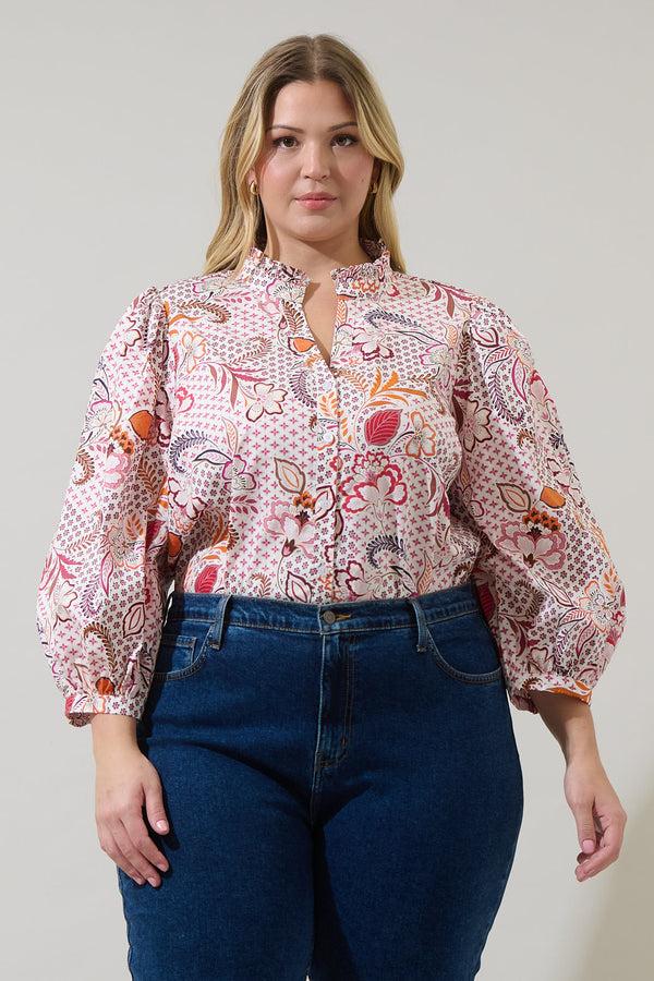 sugarlips Hendry Floral Ima Button Up Top Curve