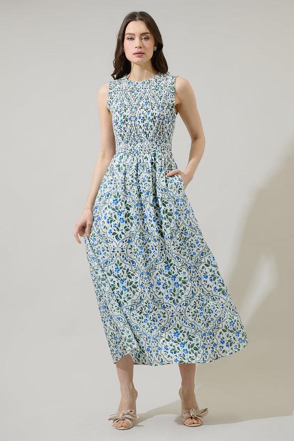 Sugarlips Hilo Floral Cecil Smocked Midi Dress