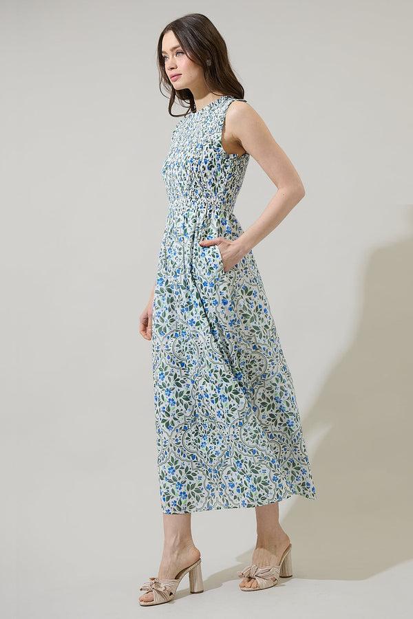 Sugarlips Hilo Floral Cecil Smocked Midi Dress