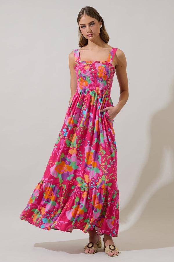 Sugarlips Himera Floral Kells Smocked Maxi Dress