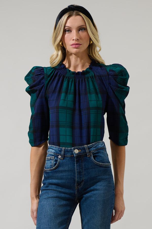 Sugarlips Hudson Plaid Drape Sleeve Top